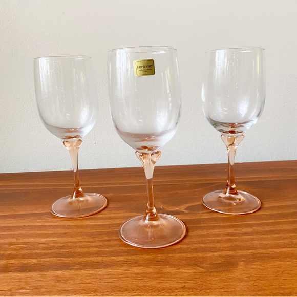 Vintage Pink Luminarc Glass Wine Glass Set